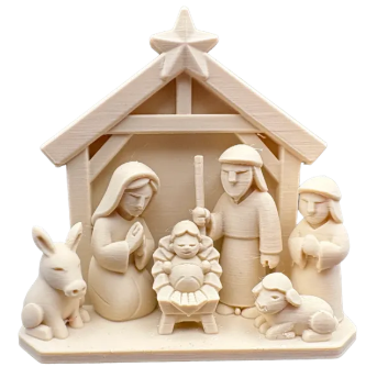 Weihnachtskrippe in ruhiger, stilisierter Optik