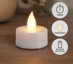 LED Teelichter mit Timer – Warmweiß, flammenlos, inkl. CR2032 Batterie